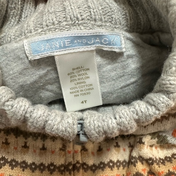 Pumpkin Fair Isle Zip Sweater Gray 4T Wool Cotton Blend Fall/Halloween - Picture 4 of 5